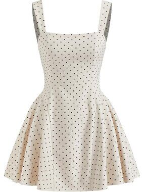 Womens Polka Dot Going Out Dress Cute Summer Date Night Square Neck Sleeveless M